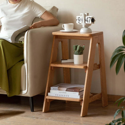 YESWOOD 100% Solid Oak Wood 3 Step Stool, Multifunctional 3-Tier End Table Nightstand Plant Stand Counter Barstool Dining Stool for Living Room Bedroom Kitchen (Natural Oak, 3-Tier)