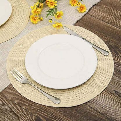 SHACOS Round Braided Placemats Set of 6 Round Table Place Mats for Dining Tables 15 inch (Cream, 6)