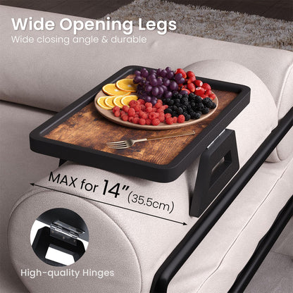 Danfoxer Couch Arm Tray,Wooden Folding Sofa Tray,Sofa Armrest Tray Clip-On Couch Desk for Drinks,Snacks,Phone,Remote Control