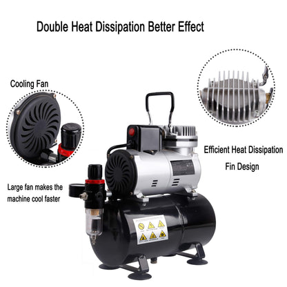 Timbertech Upgraded Airbrush Single-Piston Oil-free Mini Compressor ABPST08 with Cooling Fan, 3L Tank, Regulator, Moisture trap for Hobby, Body Tattoo, Model Painting, Automotive Graphic, Make-up