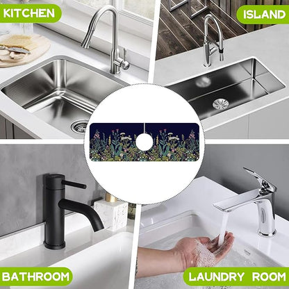 Colorful Herbs and Wild Flowers Kitchen Sink Splash Guard Faucet Mat Super