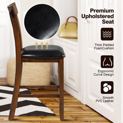 NAFORT Counter Height Bar Stools Set of 4, Farmhouse 25.5” Wood High Dining Chairs, Counter Stools with Back for Kitchen Restaurant Bar, Rubberwood Legs & Black PU Leather Cushion