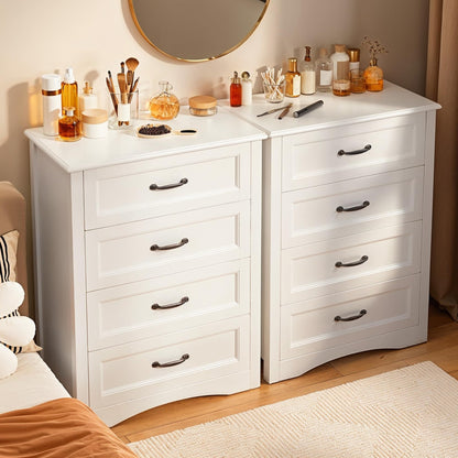 Gizoon Dresser for Bedroom with 4 Drawers Wooden Chest of Drawers for Closet Dresser Storage Unit Organizer for Hallway Living Room and Office, White, Painted
