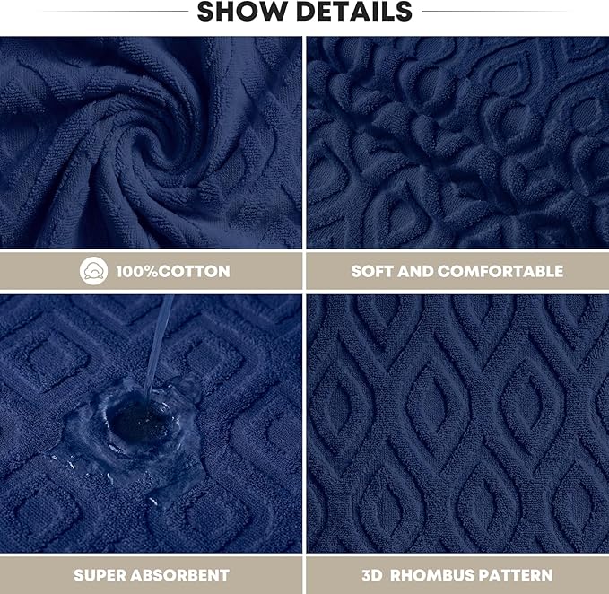Artoid Mode 1 Pc Navy Blue 3D Diamond Grid Jacquard Hand Towels