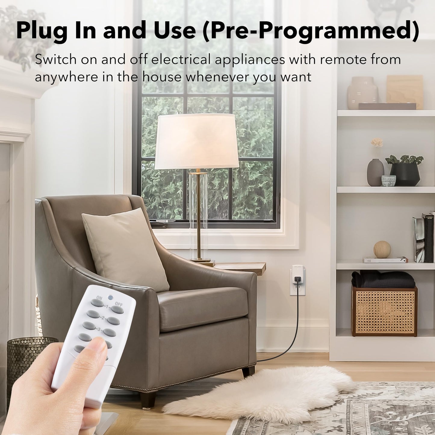 BN-LINK Mini Wireless Remote Control Outlet Switch Power Plug in for Household Appliances, Wireless Remote Light Switch, LED Light Bulbs, White (2 Remotes + 5 Outlets) 1250W/10A