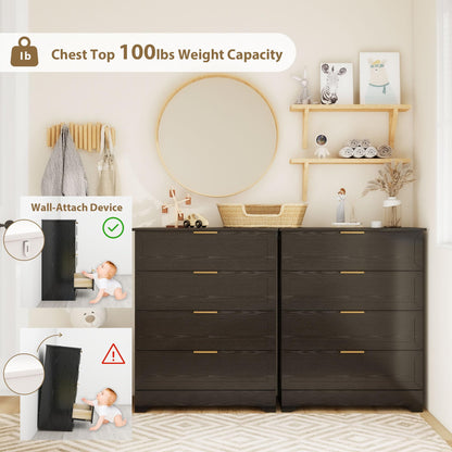 FTZxHKLX Modern 4 Drawer Dresser for Bedroom, Tall Bedroom Dresser with Large Drawer & Rose Gold Handles, Wooden Storage Organizer Cabinet Chest of Drawer for Closet, Living Room, Hallway, Black
