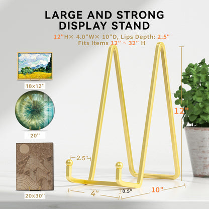 IPAME Plate Stands for Display 12 Inch Heavy Duty - Metal Picture Frame Easel Stands for Large Plates, Books, Platters, Plaques, Decor (Gold 2 Pack)