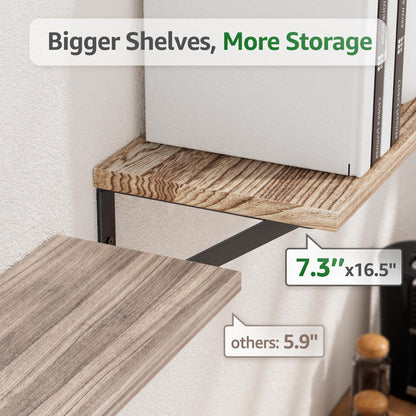 COCOYA Wall Shelves 7.3" Deep Set of 5, Solid Paulownia Wood Wider Longer Sturdy Easy to Install Wall Mounted Bookshelves Storage Shelves Bathroom Home Office Laundry Room Bedroom Organizer