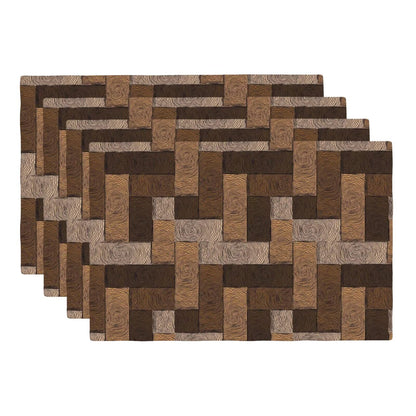 XALOGEER Brown Beige Placemats Set of 4 Parquet Pattern Wooden Style Linen Place Mat Washable Double Layer Table Mats for Kitchen Dining Decoration 12x18 Inch