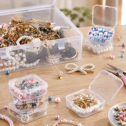 YYGMSS Bead Organizer Box, 30Pcs Small Plastic Boxes Bead Containers Nail Organizers and Storage Clear Dimond Storage with Hinged Lid and Stackable for Jewelry Nails Seeds with 66 Label