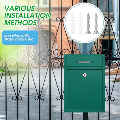 Yaocom Locking Mailbox with Key for Outdoor 12.2 x 8.5 x 3 Inches Large Wall Mount Mail Box with Lock Security Mail Drop Metal Collection Boxes Hanging Secure Postbox(Green)