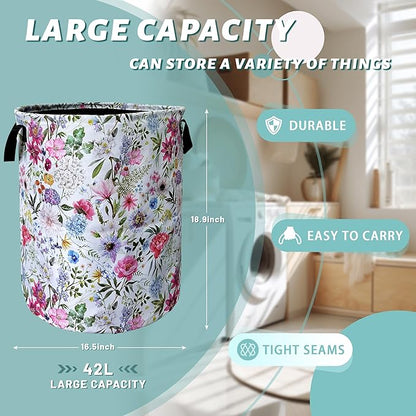 Watercolor Flower Floral Laundry Basket Foldable
