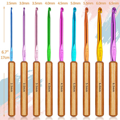 Coopay Bamboo Crochet Hooks Comfort Grip, 6.7" Crochet Kit Longer Aluminum Shaft Crochet Needles for Crocheting, Ergonomic Knitting Hooks Set for Crochet Yarn Craft, Premium Knitting Crochet Supplies