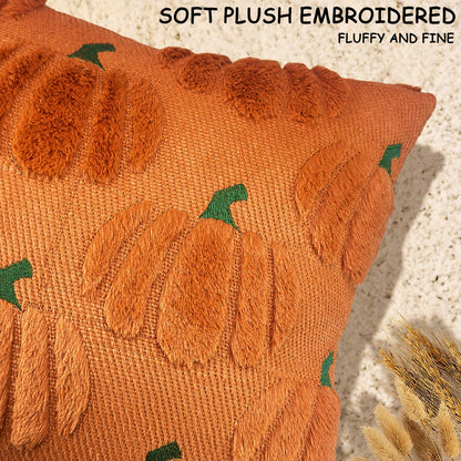 Bunliuys Fall Pumpkin Decorative Throw Pillow Covers 24x24 Set of 2 Pillow Covers, Faux Fur Square Pillow Cover Fluffy Plush Accent Throw Pillow Case, Throw Pillow Cover Cushion Cover for Autumn