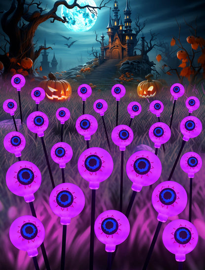 KerKoor Solar Halloween Lights Outdoor Decorations - 4 Pack 32 LED Solar Eyeball Lights for Yard, Scary Eyeballs Halloween Light for Outside, Pathway, Walkway, Landscape, Garden, Party Decor (Purple)