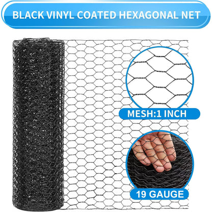 DOLEMODUO 12'' x 50' Black Chicken Wire Fencing, 1 inch Chicken Wire and 19 Gauge Poultry Netting, Garden Mesh Fence Roll for Floral Arrangements/Crafts/Farm/Livestock/Pet Protection