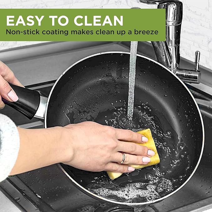 Ecolution Easy Clean Ceramic Nonstick Cookware Set, Dishwasher Safe Kitchen Pots and Pans Set, Comfort Grip Handle, Even Heating, and Ultimate Food Release, 26-Piece, Black
