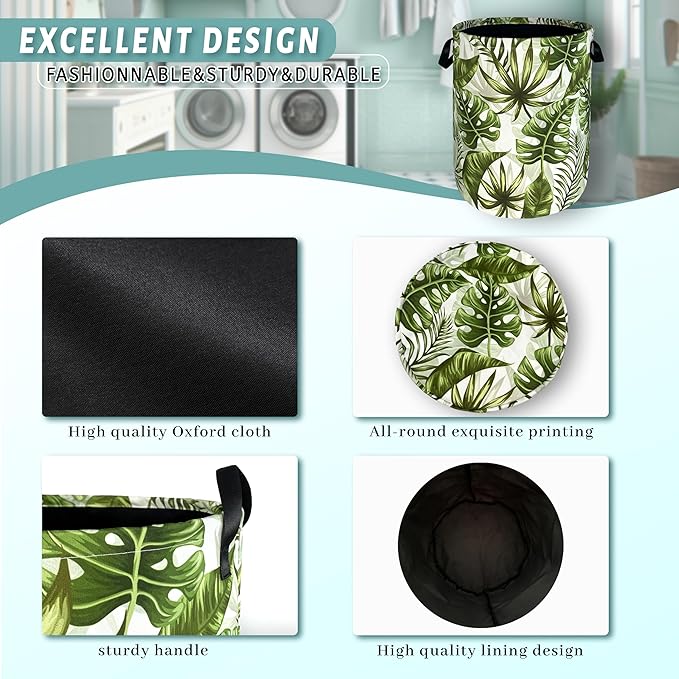 Tropical Leaves Laundry Basket Hawaii Foldable Funny Laundry Hamper Oxford