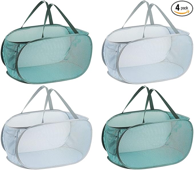4PCS Mesh Laundry Hamper, Collapsible Laundry Baskets, 75L Large Foldable Dirty