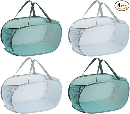 4PCS Mesh Laundry Hamper, Collapsible Laundry Baskets, 75L Large Foldable Dirty
