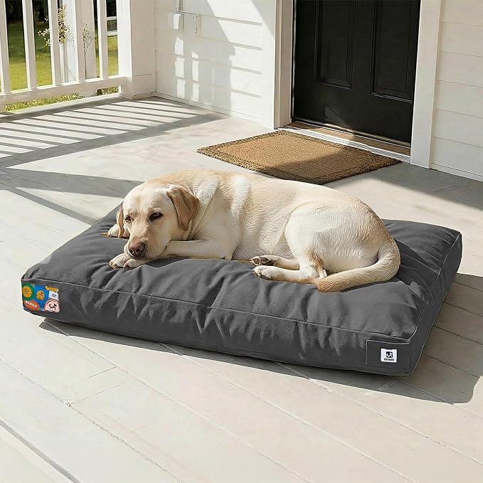 Sytopia 42 Inch Canvas Outdoor Dog Bed for Extra Large Dogs, Durable Dog Bed with Waterproof Machine Washable Removable Cover, Indoor Patio Pet Pad for Crate, Dark Grey