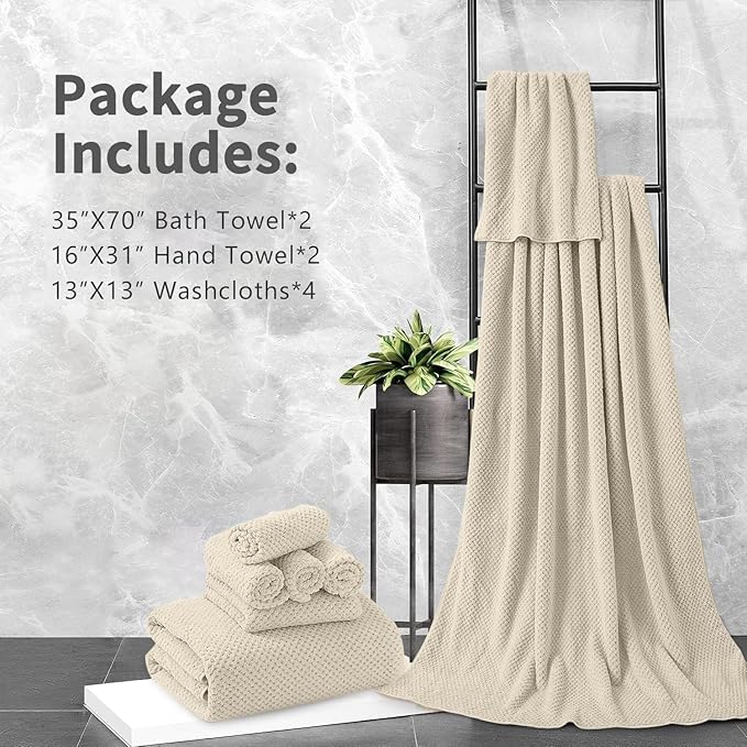 8 Piece Bathroom Towel Set |2 Oversized Bath Towels, 2 Hand Towels, 4