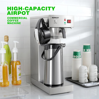 NUPANT Auto-Filling Commercial Airpot Coffee Brewer 2.2L/74oz Dirp Coffee Maker Machine with 24 Hours Hot Thermal Carafe Stainless Steel Pour Over Coffee Dispenser 120V/1450W for Restaurant Office