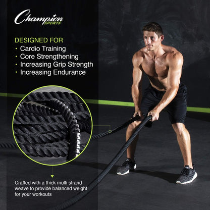 Champion Sports RPT1530 Heavy Training Rope: Rhino Poly Strength & Conditioning Heavy Gym Battle Ropes - Cardio, Cross Training, Weight Training & Crossfit - 1.5" x 30'