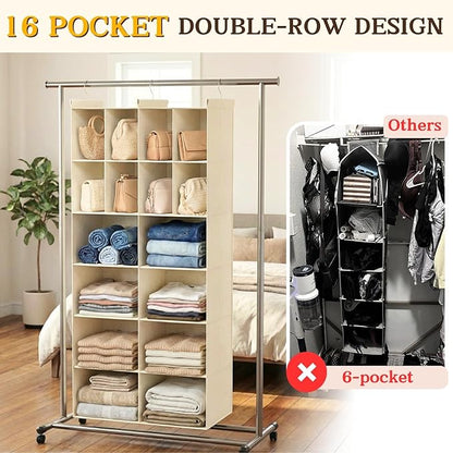 Ofiray-home 6 Tier Hanging Closet Organizer, 16 Compartments Sweater Organizer