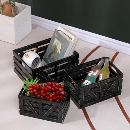 HTAYUXWO Storage Crates Nesting Wooden Boxes 3 Pack,Wood Storage Crates with Handles,Rustic Farmhouse Crates,Wooden Storage Container for Display