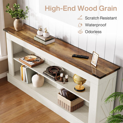 Tribesigns 63-Inch Long Console Table for Entryway, Narrow Long Entry Table with Shelves for Living Room, Farmhouse Sofa Console Behind Couch, for Foyer, Hallway, White and Brown