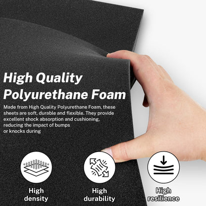 Polyurethane Foam Inserts, 4 PCS 16 x 12 x 0.5 Inch Black Cuttable Packing Foam Sheets for Tool Box, Camera, Crafts and Storage ﻿