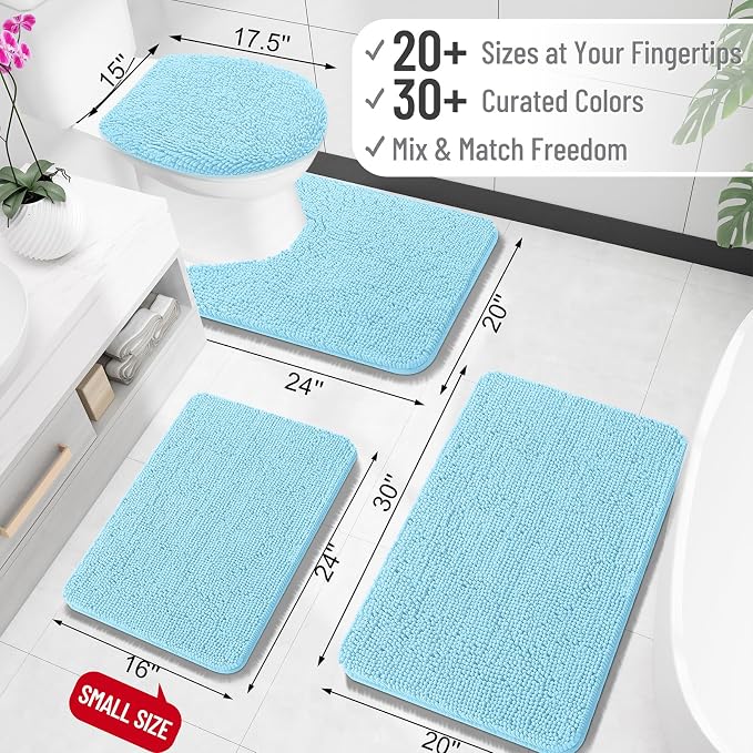 OLANLY Large Bathroom Rugs 40x32, Extra Soft Absorbent Chenille Bath Rugs, Rubber Backing Quick Dry, Machine Washable Bath Mats for Bathroom Floor, Tub and Shower, Home Decor Accessories, Sky Blue
