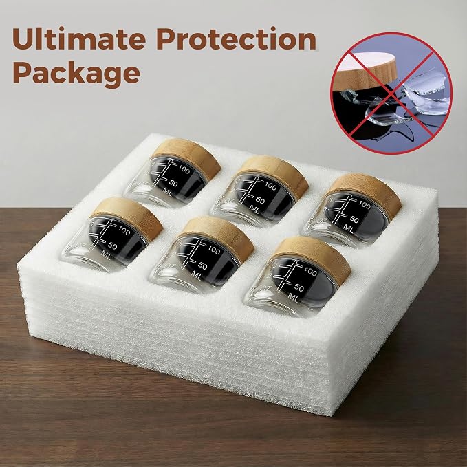 HomArtist 3oz Glass Salad Dressing Containers with Bamboo Lids - 6 Pack Small Airtight Condiment Cups, Mini Sauce Jars for Picnic, Ketchup, Dip & Snacks, Leakproof, BPA-Free & Dishwasher Safe