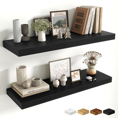 Fun Memories Floating Shelves for Wall, 32 Inch Long Floating Shelves Set of 2, 32 x 10 Wooden Shelves for Wall, Large Storage Shelves, Hanging Shelves for Bathroom Kitchen Bedroom, Black