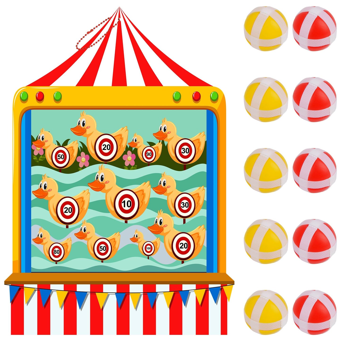 Qumenan Carnival Games for Kids - Dart Board with 10 Sticky Balls Felt Carnival Theme Party Decorations for Indoor Outdoor Activities Circus Birthday Party Decoration Supply Set (19.7x13.8 Inches)