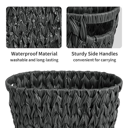 GRANNY SAYS Wicker Waste Basket, Waterproof Bathroom Trash Can, Decorative Boho Waste Baskets with Handles, Waste Basket for Bedroom, Office, 15 Liters/4 Gallons