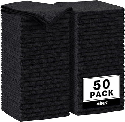 AIDEA Microfiber Cleaning Cloth Black 50PK, Microfiber Towels