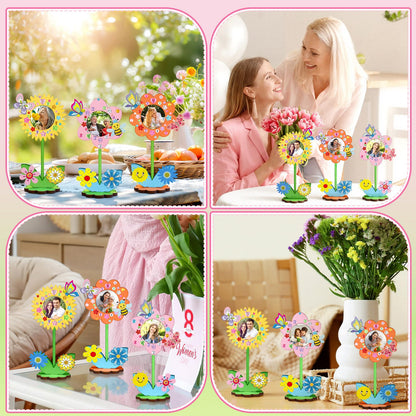24 Sets Mother's Day Crafts Bulk Spring DIY Flower Picture Frame Kit Unfinished Solid Wood Flower Picture Frames Craft with Gems Sticker Paint Brush for DIY Birthday Party Gift(Assorted Styles)