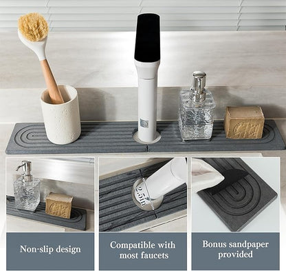 Stone Faucet Mat for Kitchen Sink, Quick Drying Mats, Water Absorbing Guard &