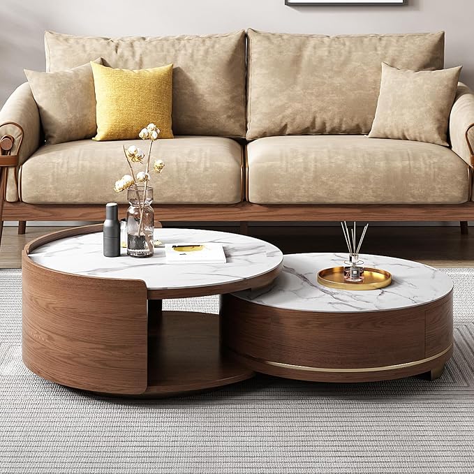 Lartis Nesting Coffee Table with Drawer Round Coffee Table Sintered Stone Coffee Table
