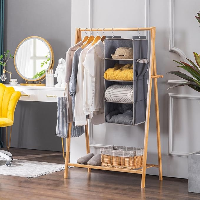 YOUDENOVA Hanging Closet Organizer, 4-Shelf Closet Hanging Storage Shelves