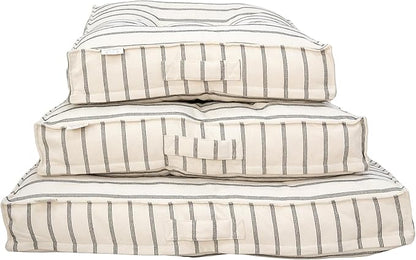Harry Barker Striped Pillow Dog Bed, Luxury Washable Pet Bed with Recycled Fill, Soft Square Cushion Bed for Medium Dogs & Cats, Cream & Black