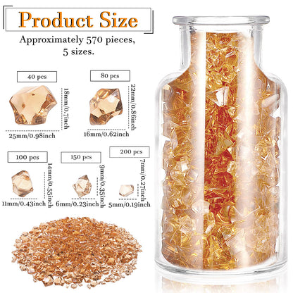 Syhood 570 Pcs 5 Sizes Amber Fake Crushed Ice Rocks Acrylic Crystal Gems Sparking Amber Plastic Diamonds Marble for Vase Fillers DIY Craft Wedding Table Scattering Room Decoration