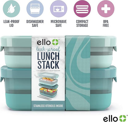 Ello 2-Pack Lunch Stack Plastic Food Storage Container Bento Box