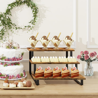 ELITEROO 3 Tier Straight Display Shelf, Portable Wood Retail Cupcake Dessert Stand Display Table, 3 Step Collectible Riser Stand, Tabletop Vendor Display Shelves Rack, Craft Show Countertop Risers