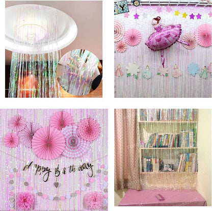 BRAVESHINE Iridescent Foil Fringe Backdrop - 2 Pack 3.2x6.5ft Holographic Tinsel Photo Booths Pros Streamer Curtains for Girl/16th Birthday/Engagement/Bridal/Anniversary/Bachelorette Party Decorations