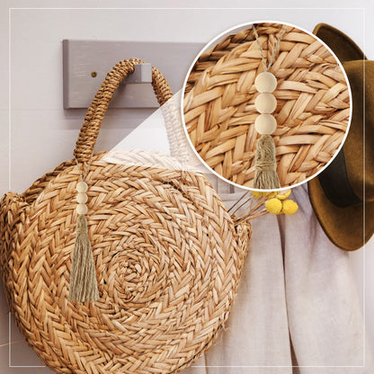 Taiyin 40 Sets Jute Tassels with 3 Wood Beads Natural Jute Rope Burlap Tassels for Christmas Tree DIY Craft Wood Beads Garland Project Wedding Home Party Decorations