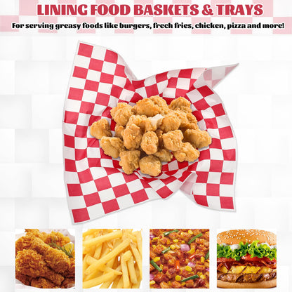 simarro 1000 Sheets Checkered Deli Paper Sheets, 12 x 12 Inch Grease Resistant Food Basket Liners Sandwich Paper Wraps for Restaurants Churches BBQs Picnic Party (Red And White)