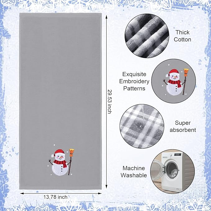 3 Pcs Winter Hand Towels for Bathroom Snowflake Snowman Embroidered Bathroom